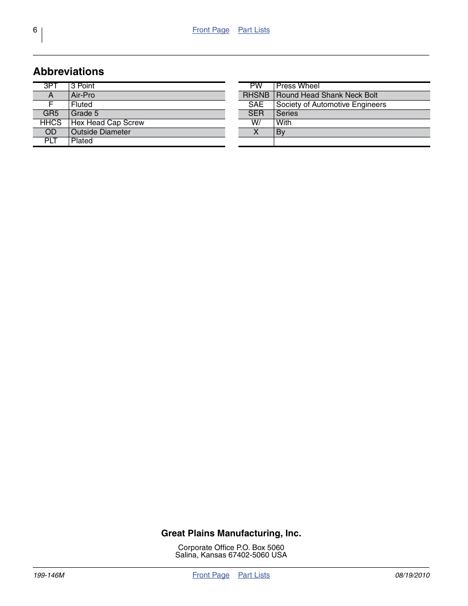 Abbreviations | Great Plains Press Wheel Mount Kit 25 Series User Manual | Page 6 / 6