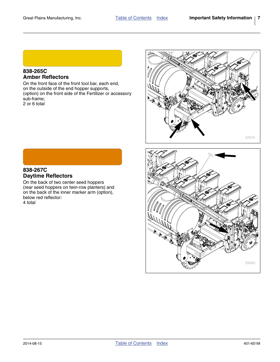 265c amber reflectors, 267c daytime reflectors | Great Plains YP825A Operator Manual User Manual | Page 11 / 182