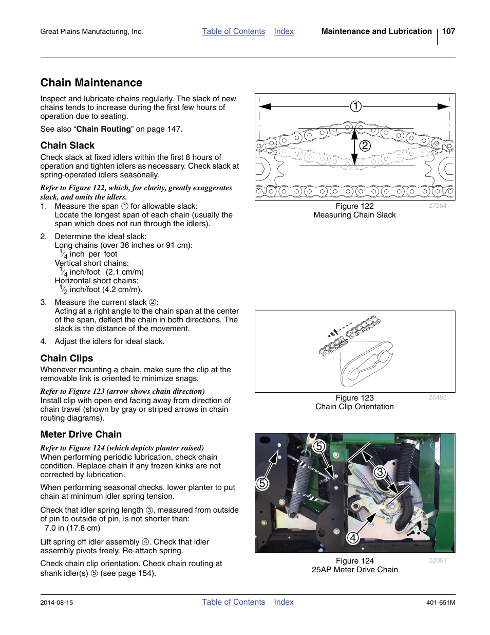 Chain maintenance, Chain slack, Chain clips | Meter drive chain | Great Plains YP825A Operator Manual User Manual | Page 111 / 182