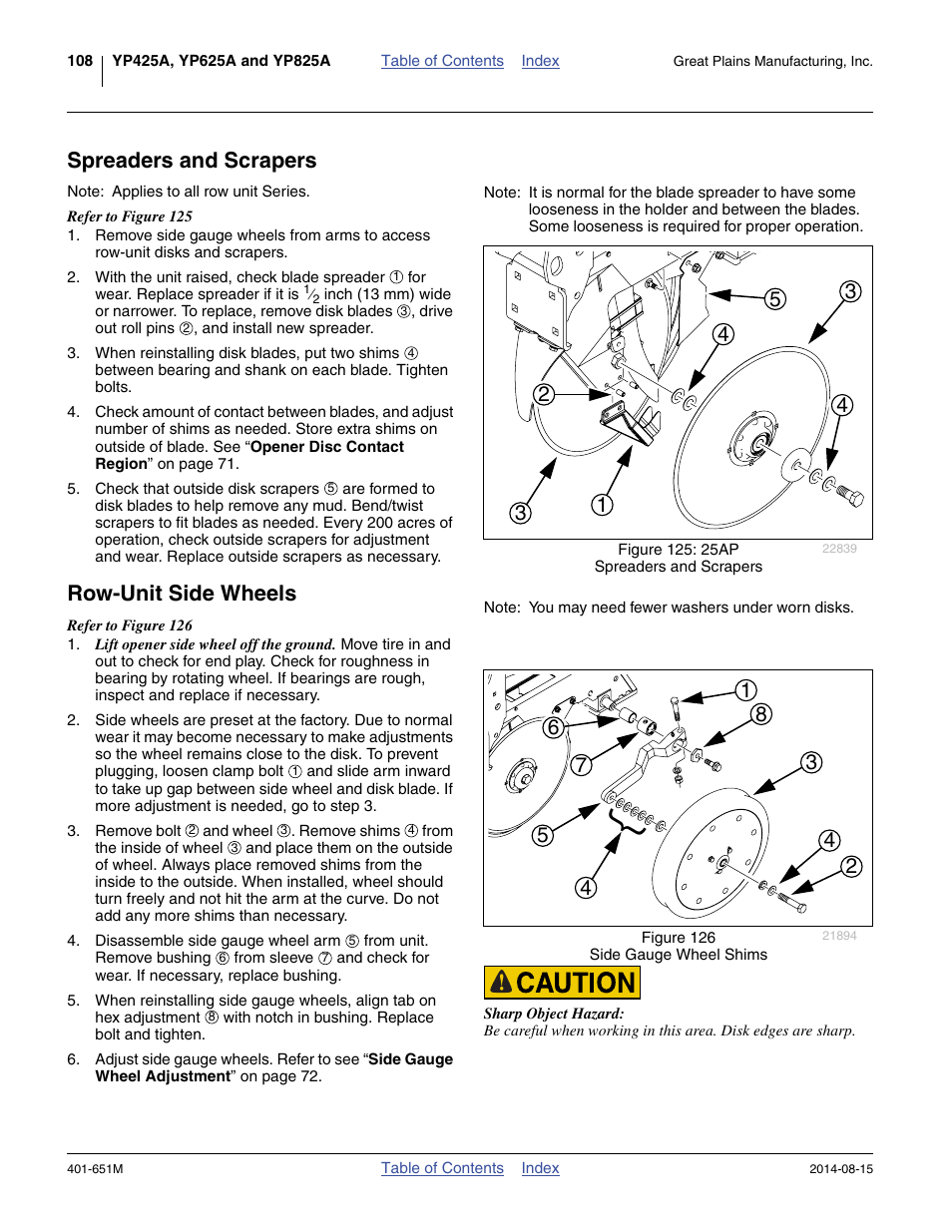 Spreaders and scrapers, Row-unit side wheels, Spreaders and scrapers row-unit side wheels | Great Plains YP825A Operator Manual User Manual | Page 112 / 182