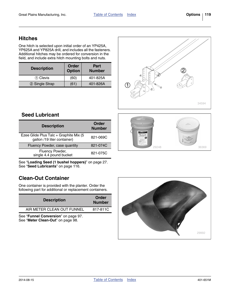 Hitches, Seed lubricant, Clean-out container | Great Plains YP825A Operator Manual User Manual | Page 123 / 182