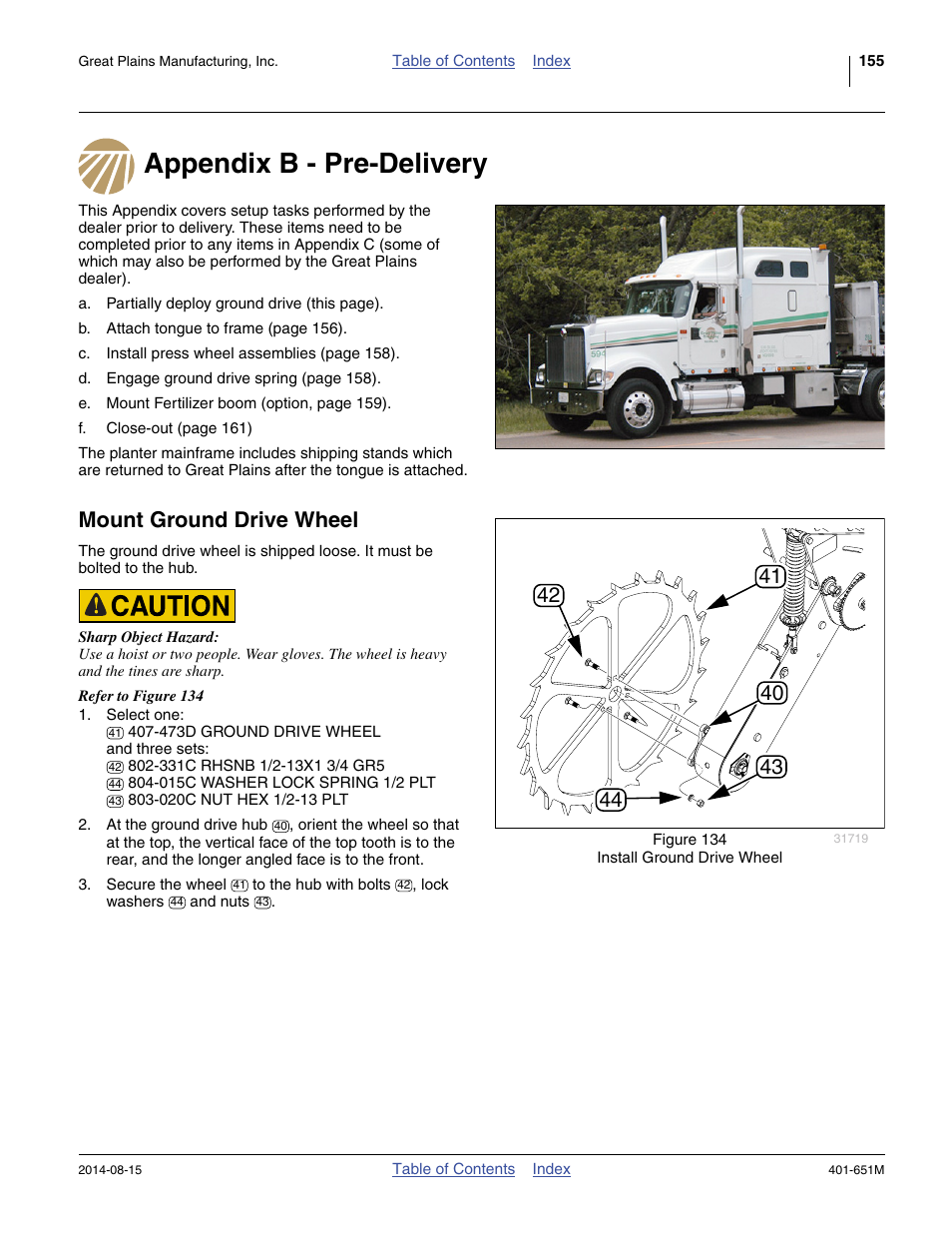 Appendix b - pre-delivery, Mount ground drive wheel | Great Plains YP825A Operator Manual User Manual | Page 159 / 182