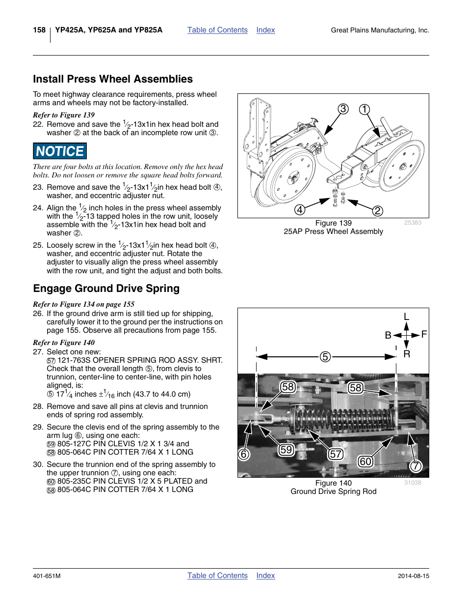 Install press wheel assemblies, Engage ground drive spring, Rl f b | Great Plains YP825A Operator Manual User Manual | Page 162 / 182