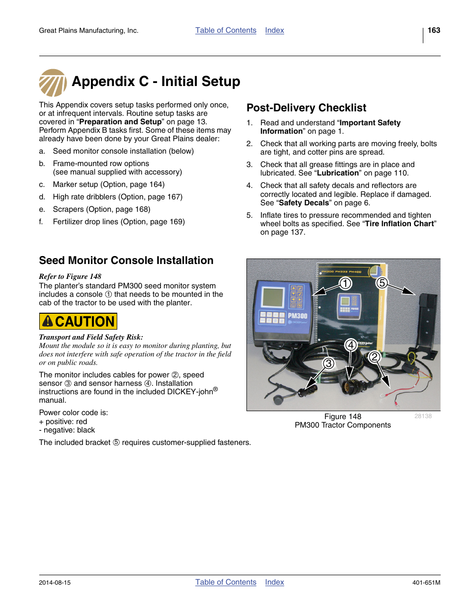 Appendix c - initial setup, Post-delivery checklist, Seed monitor console installation | Great Plains YP825A Operator Manual User Manual | Page 167 / 182