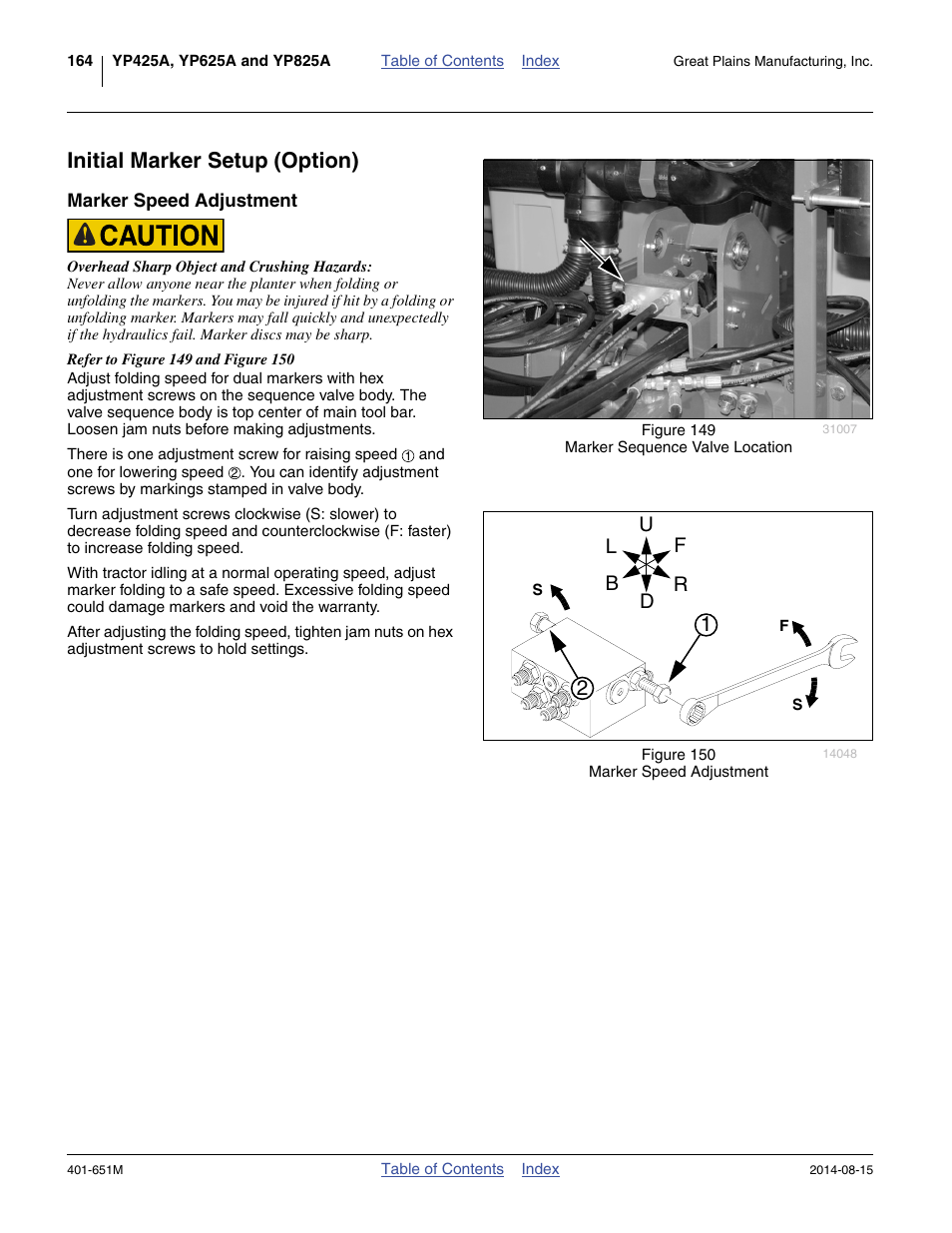 Initial marker setup (option), Marker speed adjustment | Great Plains YP825A Operator Manual User Manual | Page 168 / 182