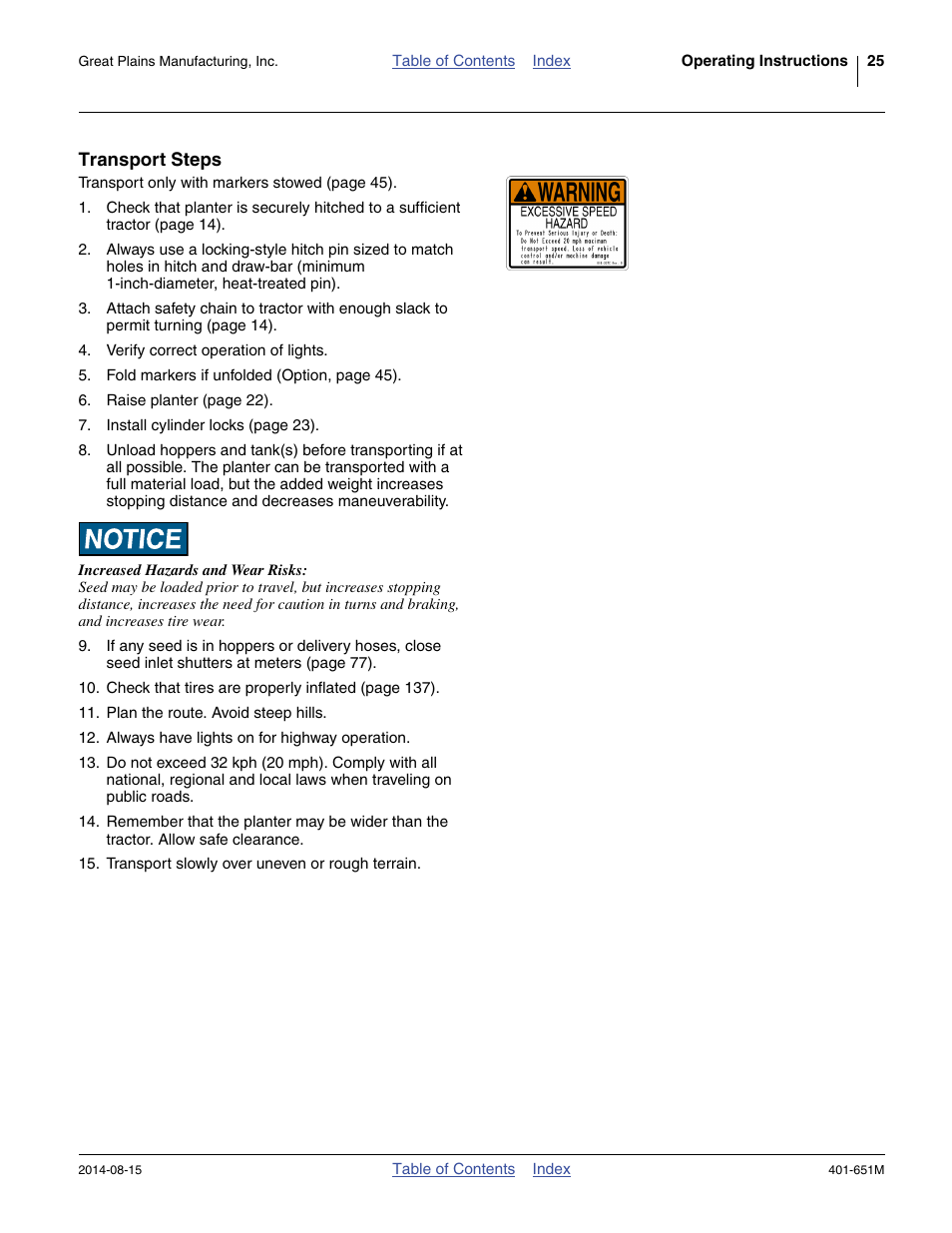 Transport steps | Great Plains YP825A Operator Manual User Manual | Page 29 / 182