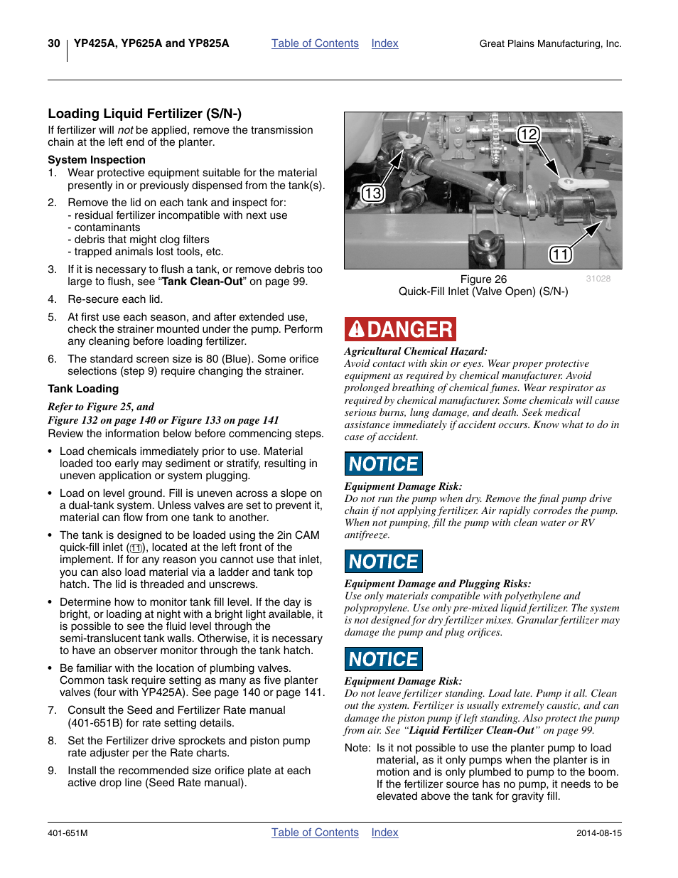 Loading liquid fertilizer (s/n-), System inspection, Tank loading | Great Plains YP825A Operator Manual User Manual | Page 34 / 182