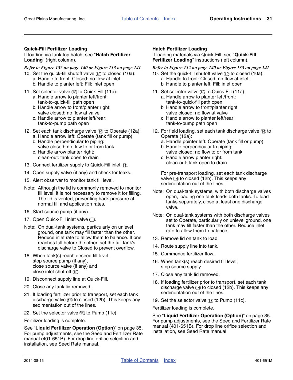 Quick-fill fertilizer loading, Hatch fertilizer loading | Great Plains YP825A Operator Manual User Manual | Page 35 / 182