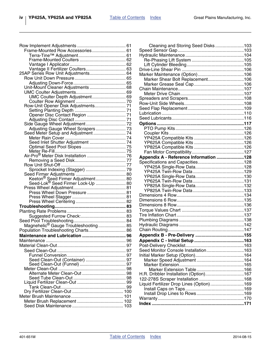 Great Plains YP825A Operator Manual User Manual | Page 4 / 182