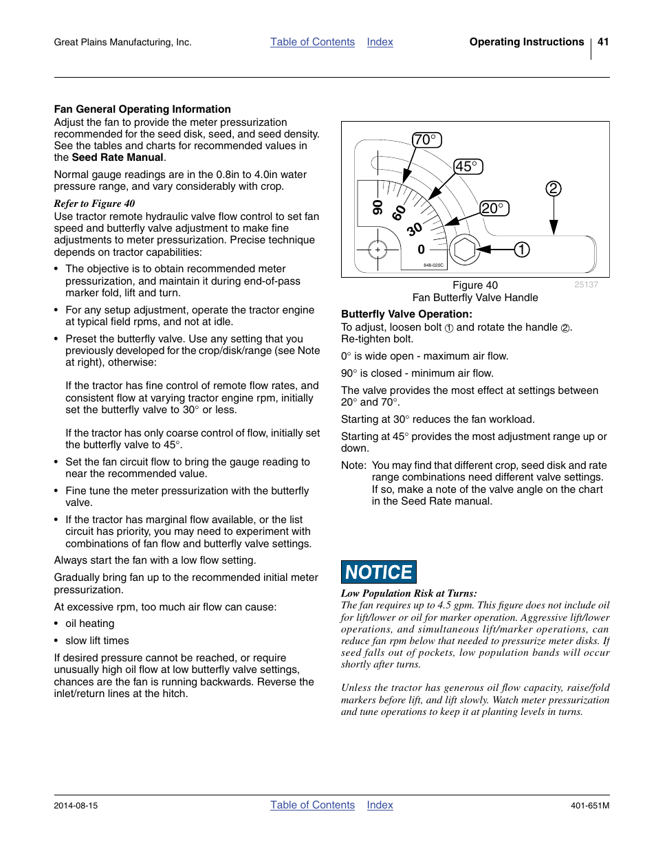 Fan general operating information, Butterfly valve operation | Great Plains YP825A Operator Manual User Manual | Page 45 / 182