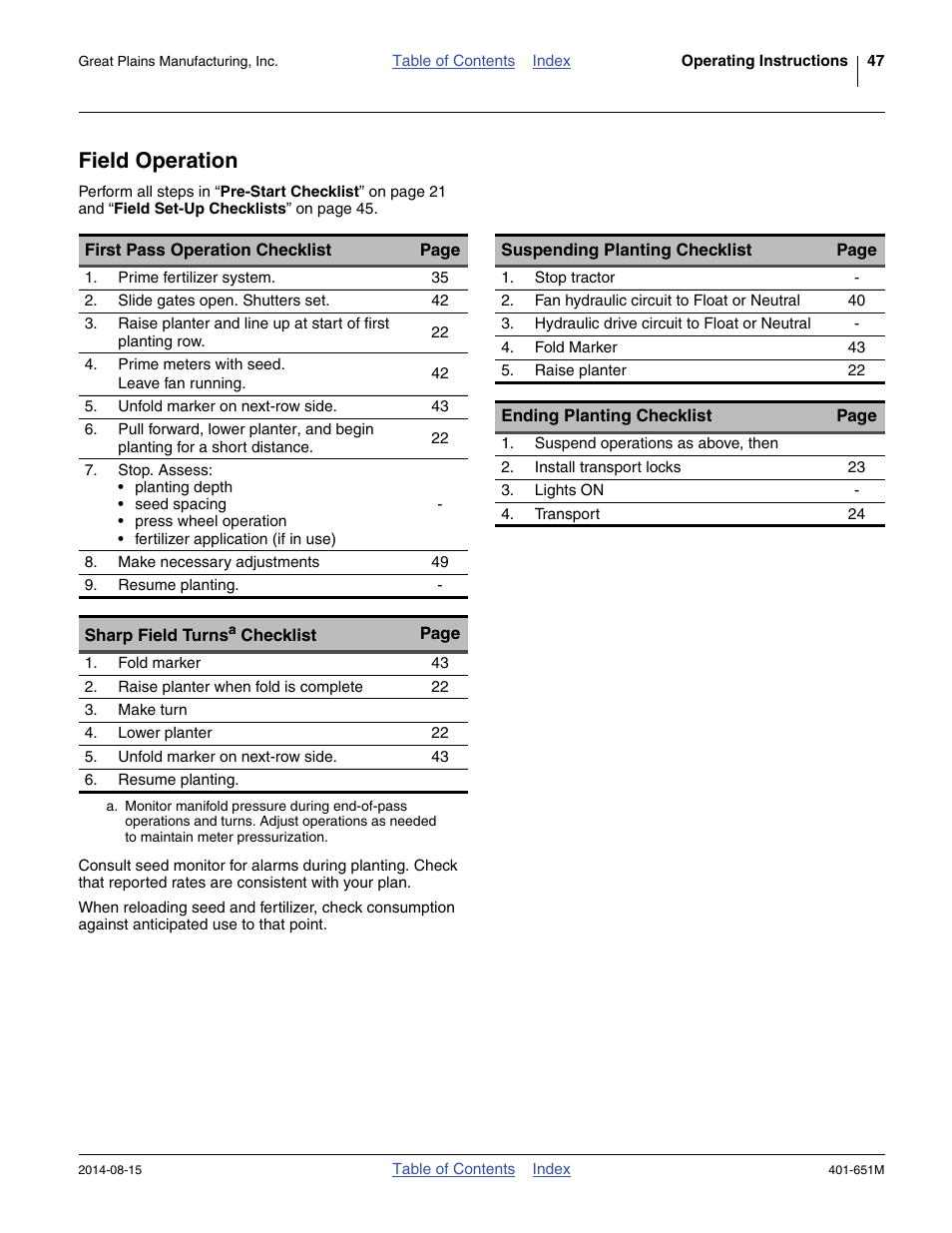 Field operation | Great Plains YP825A Operator Manual User Manual | Page 51 / 182