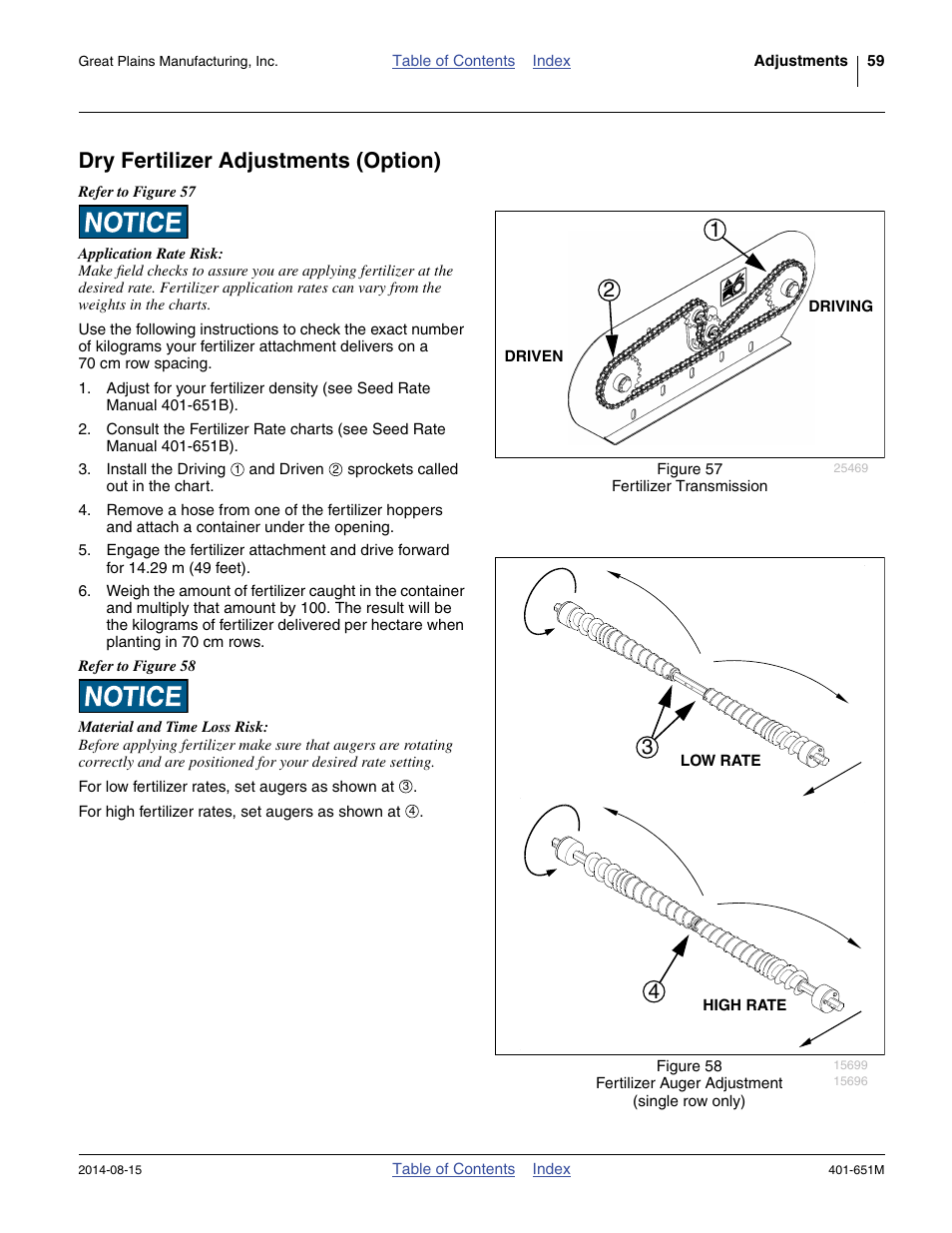 Dry fertilizer adjustments (option) | Great Plains YP825A Operator Manual User Manual | Page 63 / 182