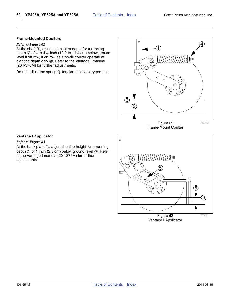 Frame-mounted coulters, Vantage i applicator, Frame-mounted coulters vantage i applicator | Great Plains YP825A Operator Manual User Manual | Page 66 / 182
