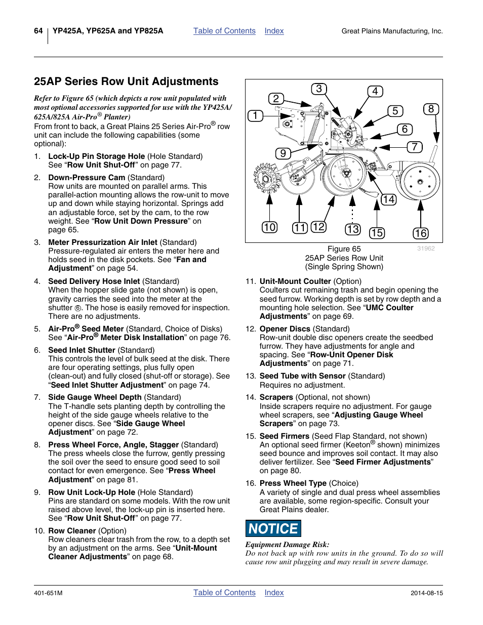 25ap series row unit adjustments | Great Plains YP825A Operator Manual User Manual | Page 68 / 182