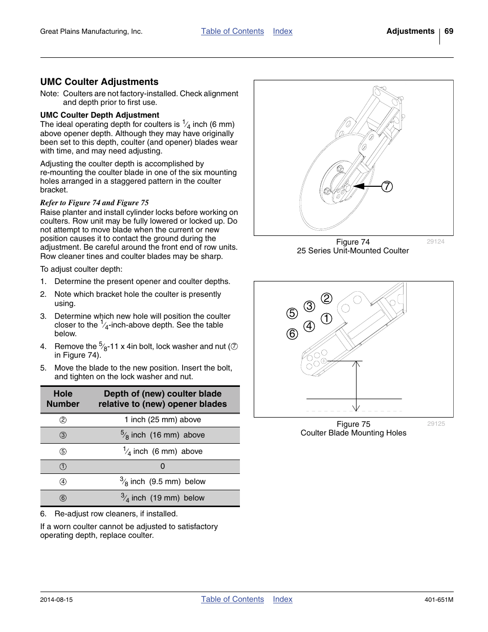 Umc coulter adjustments, Umc coulter depth adjustment | Great Plains YP825A Operator Manual User Manual | Page 73 / 182