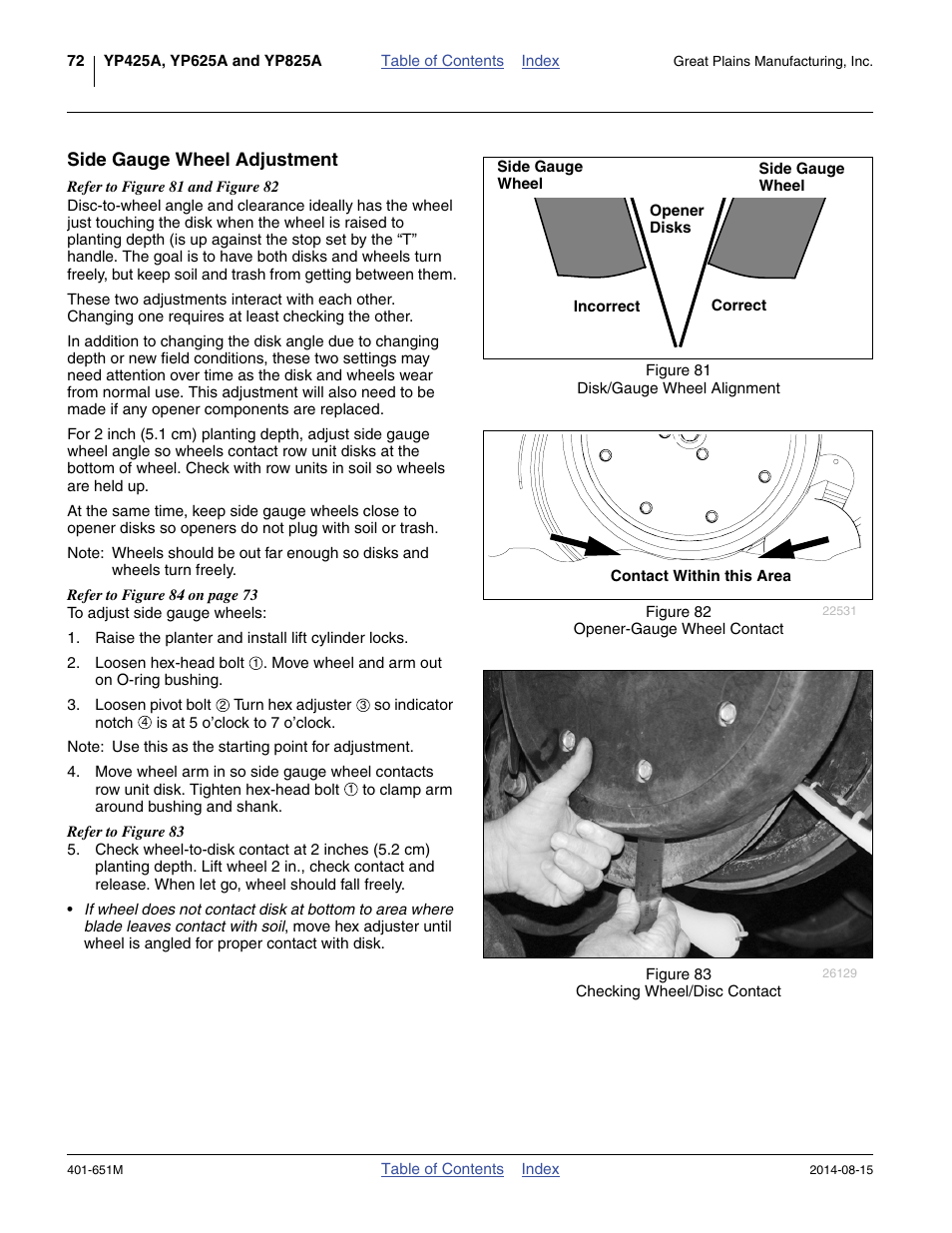 Side gauge wheel adjustment | Great Plains YP825A Operator Manual User Manual | Page 76 / 182