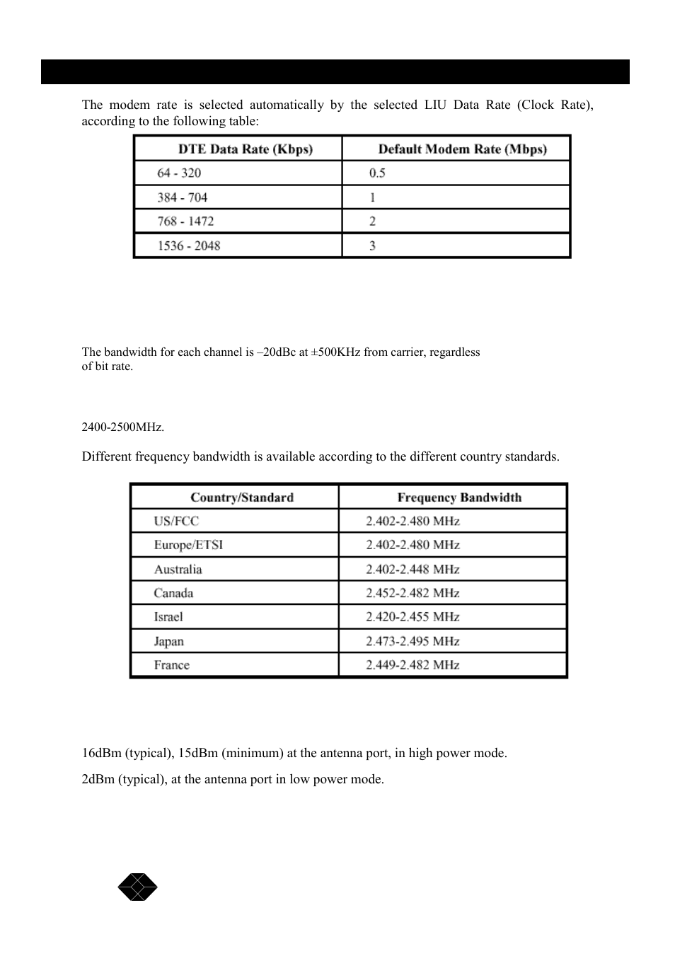 048mbps wireless modem | Black Box MWU2000-X21 User Manual | Page 96 / 132