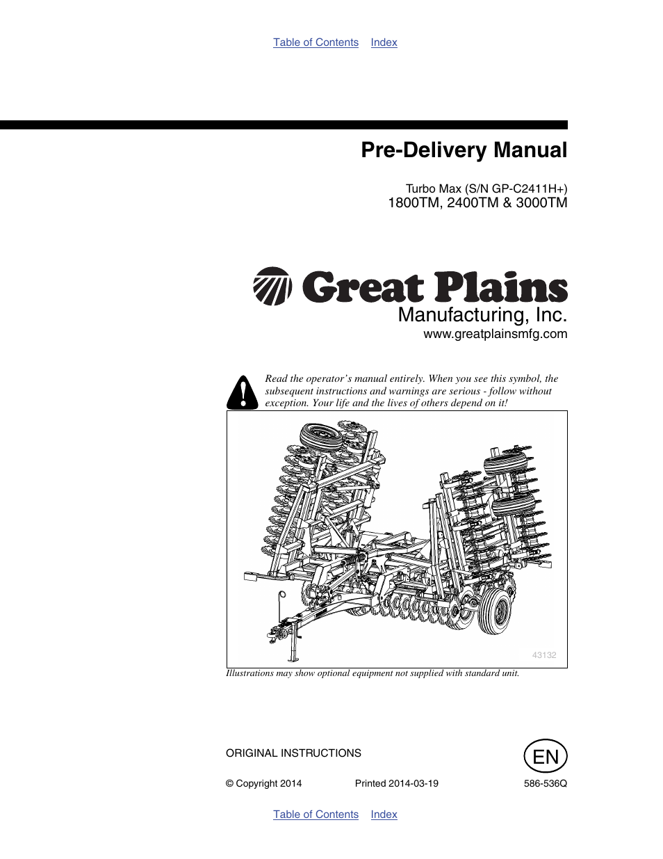 Great Plains 3000TM Predelivery Manual User Manual | 52 pages