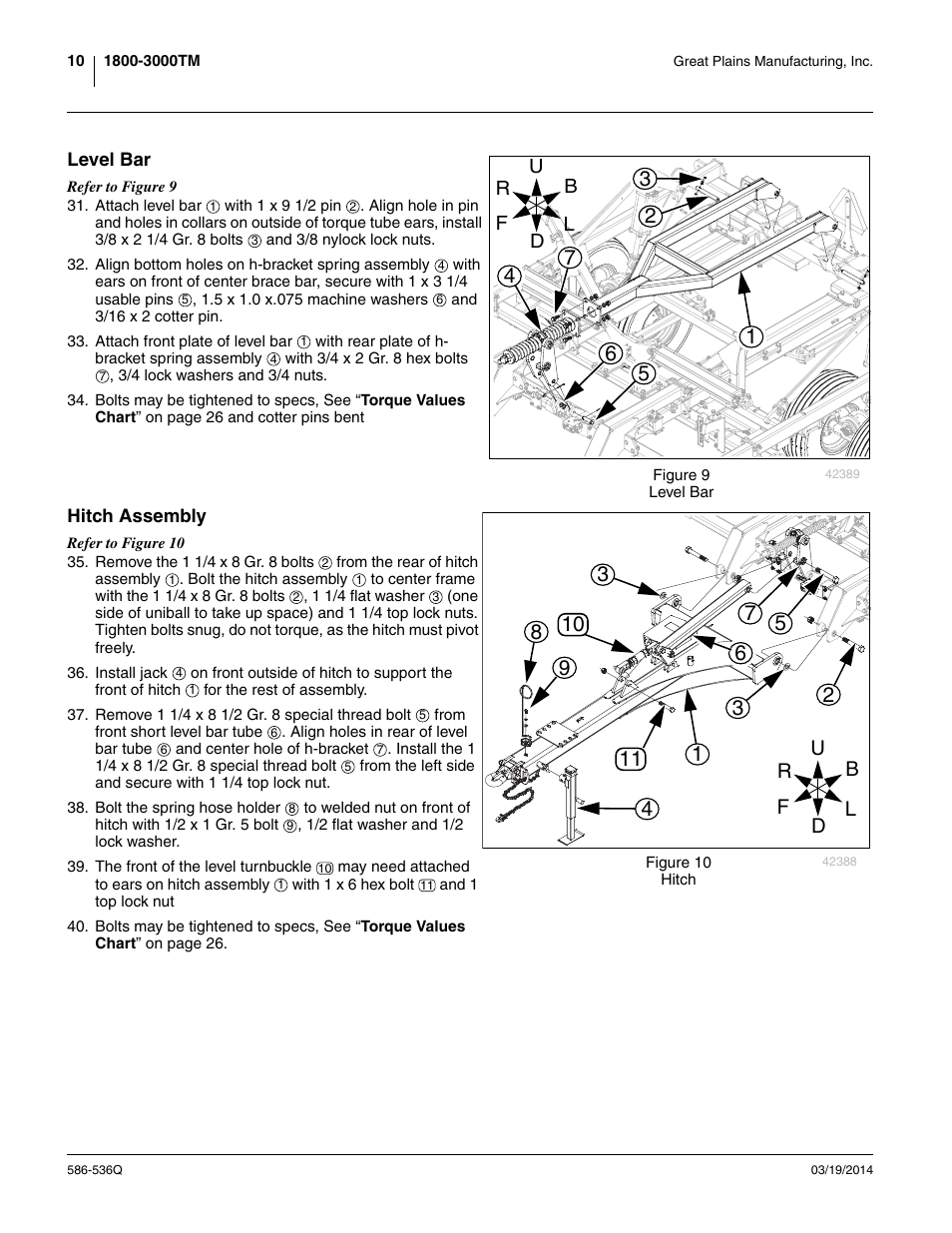 Level bar, Hitch assembly, Level bar hitch assembly | Great Plains 3000TM Predelivery Manual User Manual | Page 14 / 52