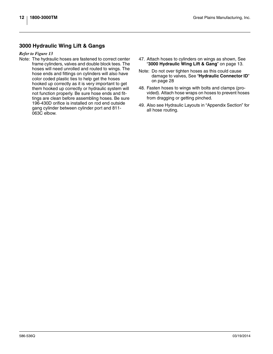 3000 hydraulic wing lift & gangs | Great Plains 3000TM Predelivery Manual User Manual | Page 16 / 52