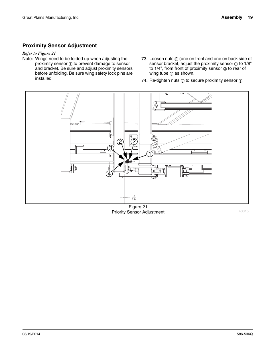 Proximity sensor adjustment | Great Plains 3000TM Predelivery Manual User Manual | Page 23 / 52