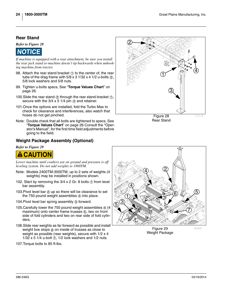 Rear stand, Weight package assembly (optional), Rear stand weight package assembly (optional) | Great Plains 3000TM Predelivery Manual User Manual | Page 28 / 52