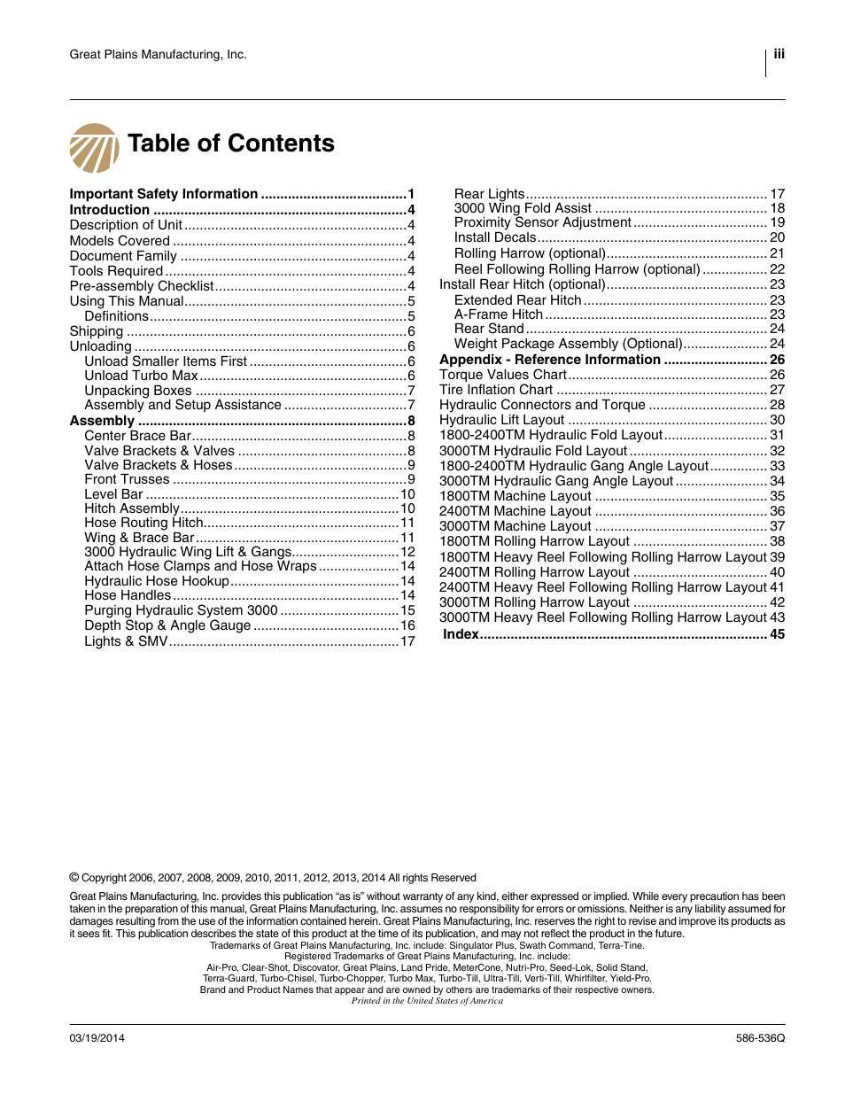 Great Plains 3000TM Predelivery Manual User Manual | Page 3 / 52