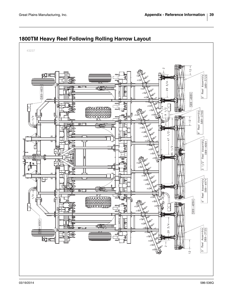 1800tm heavy reel following rolling harrow layout | Great Plains 3000TM Predelivery Manual User Manual | Page 43 / 52