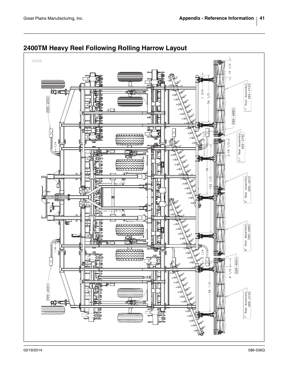 2400tm heavy reel following rolling harrow layout | Great Plains 3000TM Predelivery Manual User Manual | Page 45 / 52