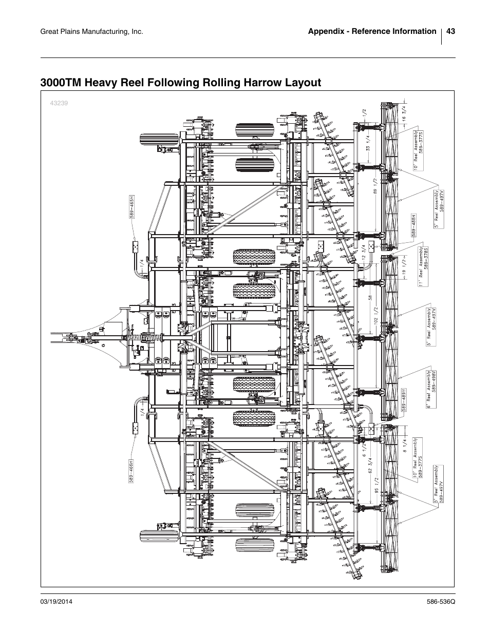 3000tm heavy reel following rolling harrow layout | Great Plains 3000TM Predelivery Manual User Manual | Page 47 / 52