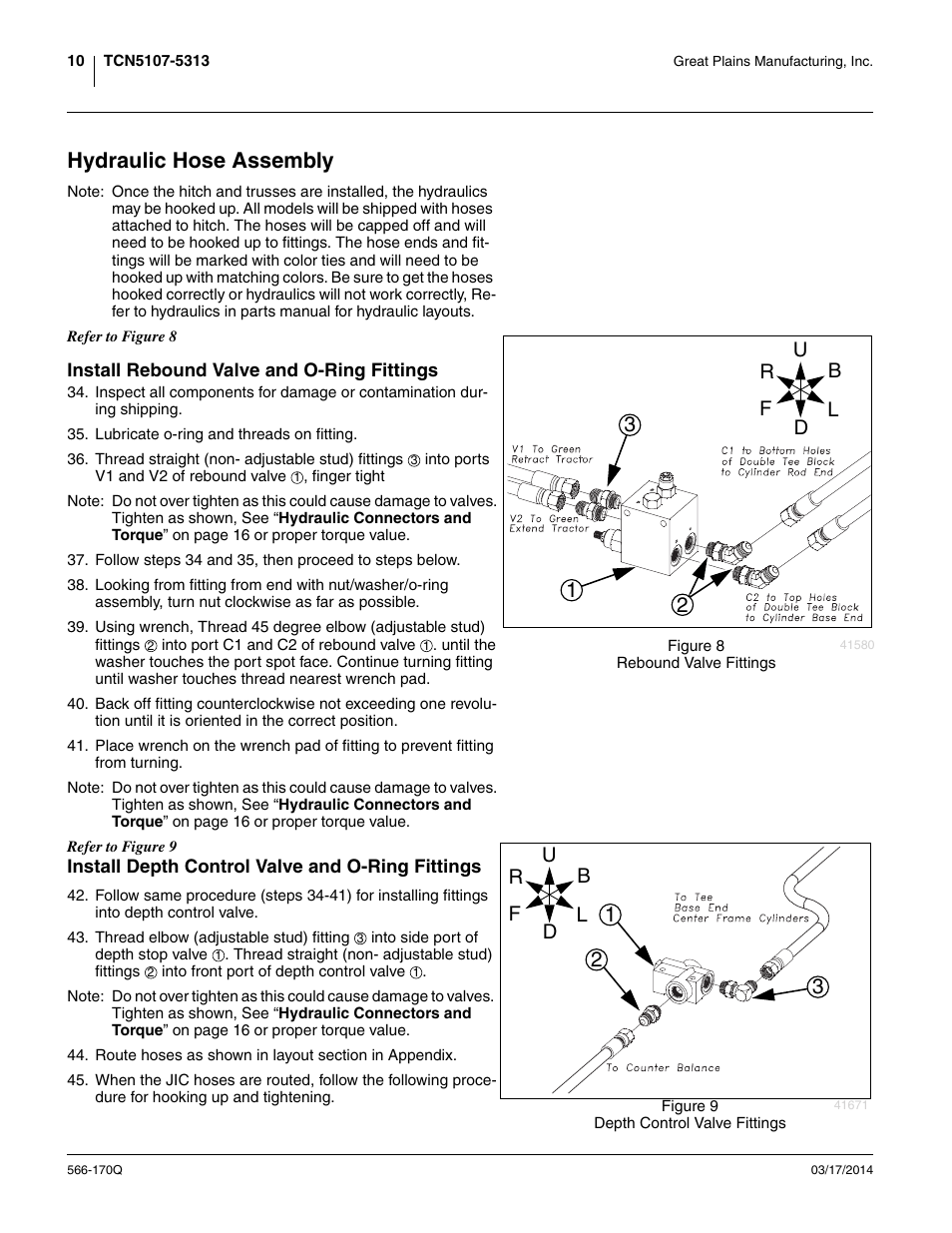 Hydraulic hose assembly, Install rebound valve and o-ring fittings | Great Plains TCN5313 Predelivery Manual User Manual | Page 14 / 42