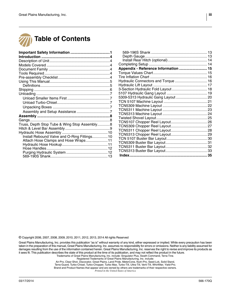 Great Plains TCN5313 Predelivery Manual User Manual | Page 3 / 42