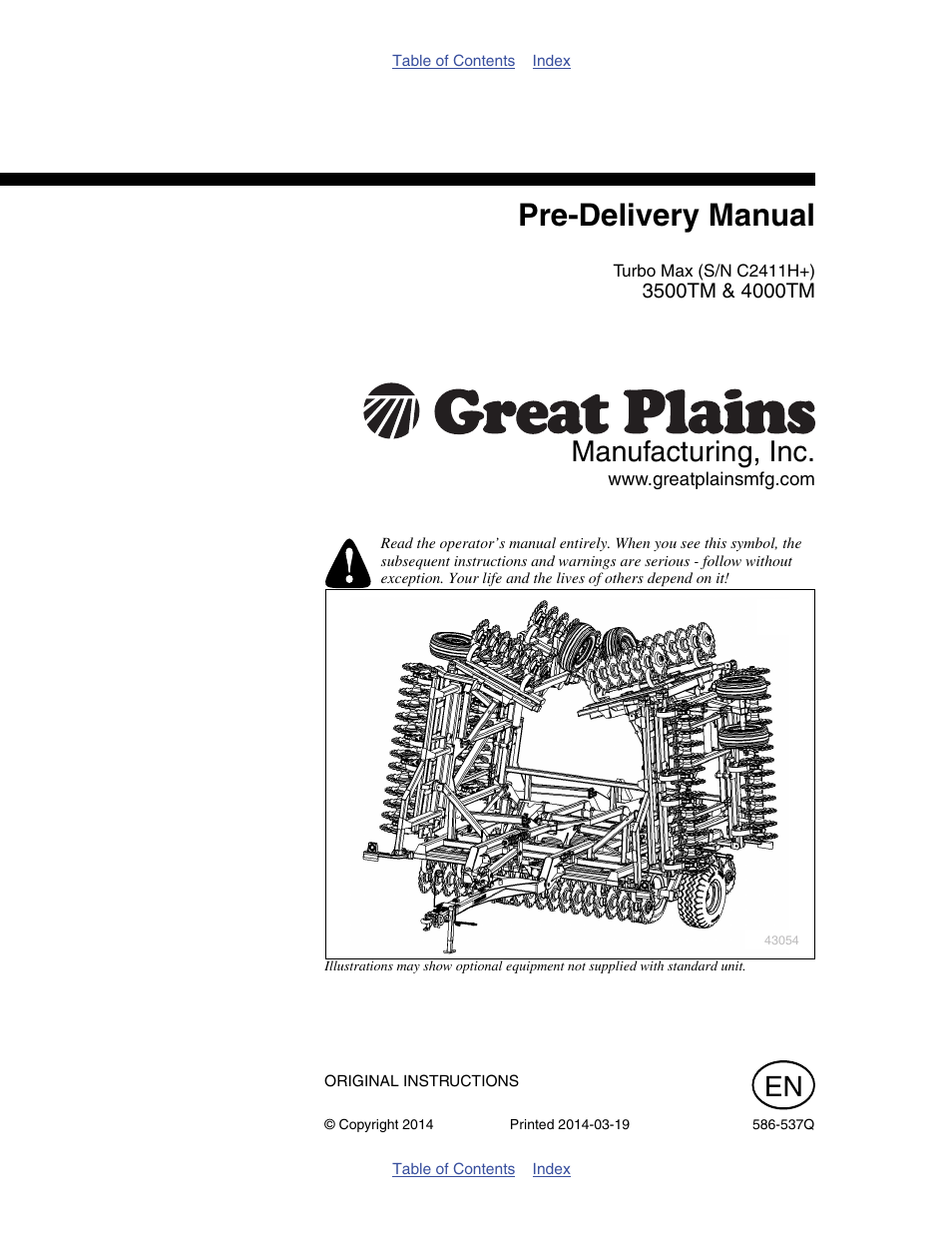 Great Plains 4000TM Predelivery Manual User Manual | 68 pages