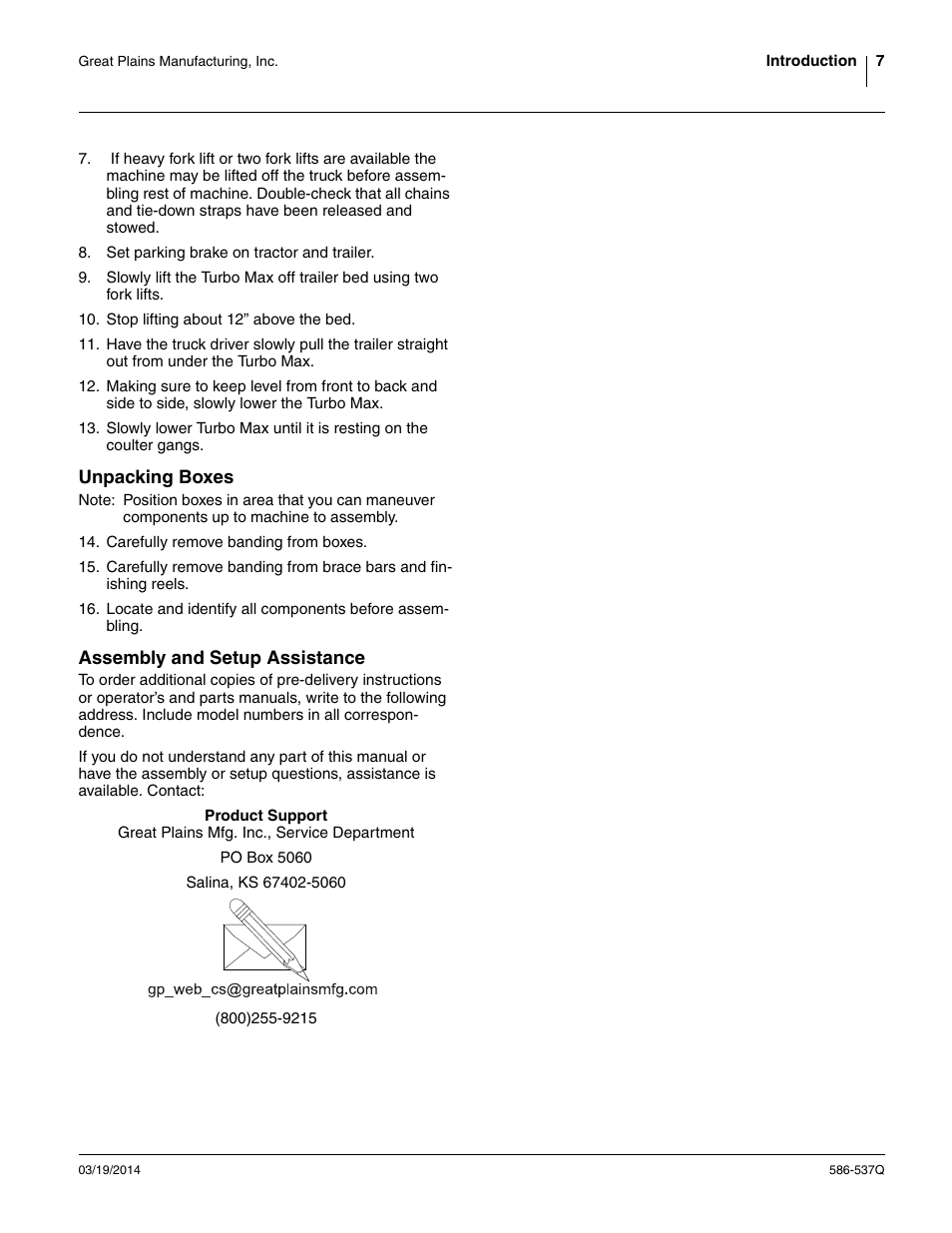 Unpacking boxes, Assembly and setup assistance, Unpacking boxes assembly and setup assistance | Great Plains 4000TM Predelivery Manual User Manual | Page 11 / 68