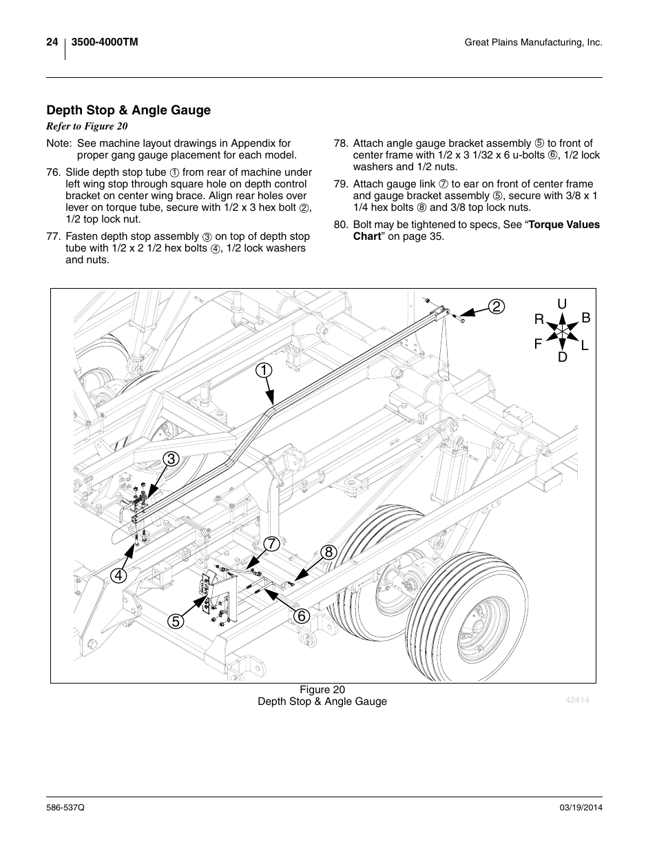 Depth stop & angle gauge | Great Plains 4000TM Predelivery Manual User Manual | Page 28 / 68