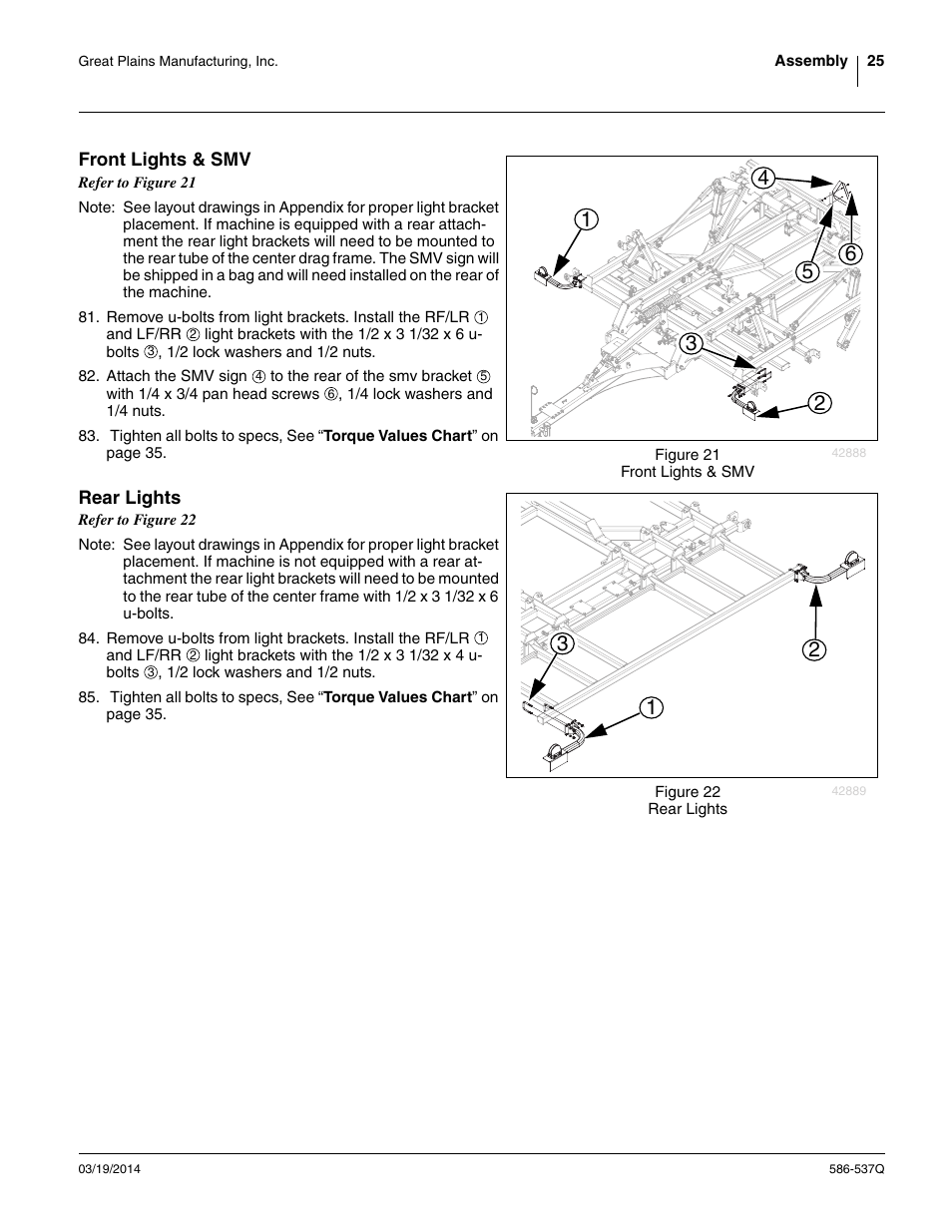 Front lights & smv, Rear lights, Front lights & smv rear lights | Great Plains 4000TM Predelivery Manual User Manual | Page 29 / 68