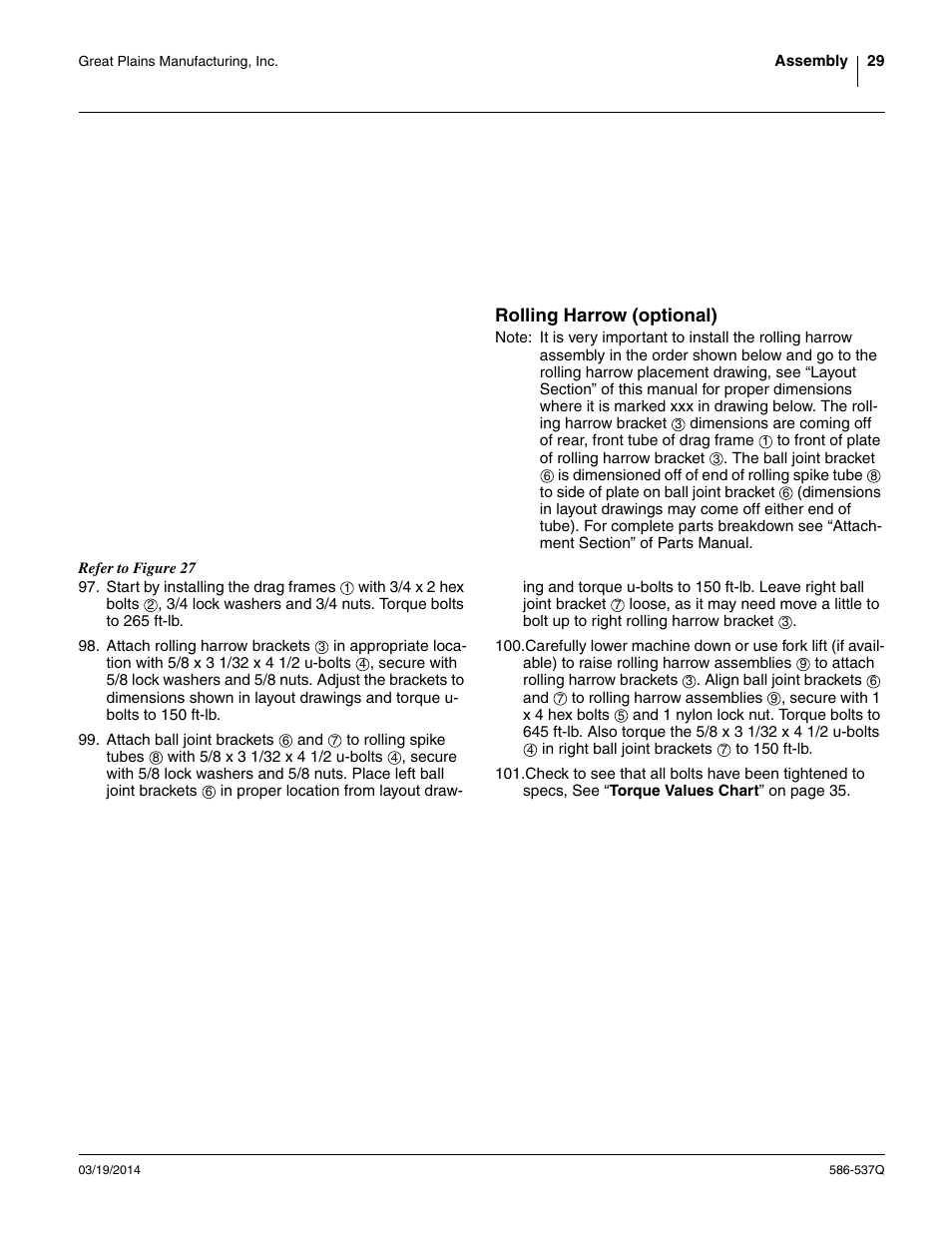 Rolling harrow (optional) | Great Plains 4000TM Predelivery Manual User Manual | Page 33 / 68