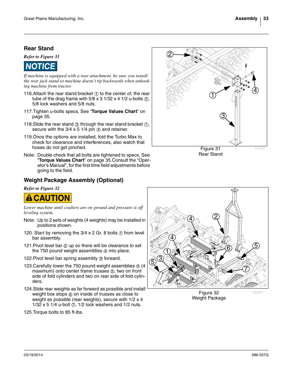 Rear stand, Weight package assembly (optional), Rear stand weight package assembly (optional) | Great Plains 4000TM Predelivery Manual User Manual | Page 37 / 68