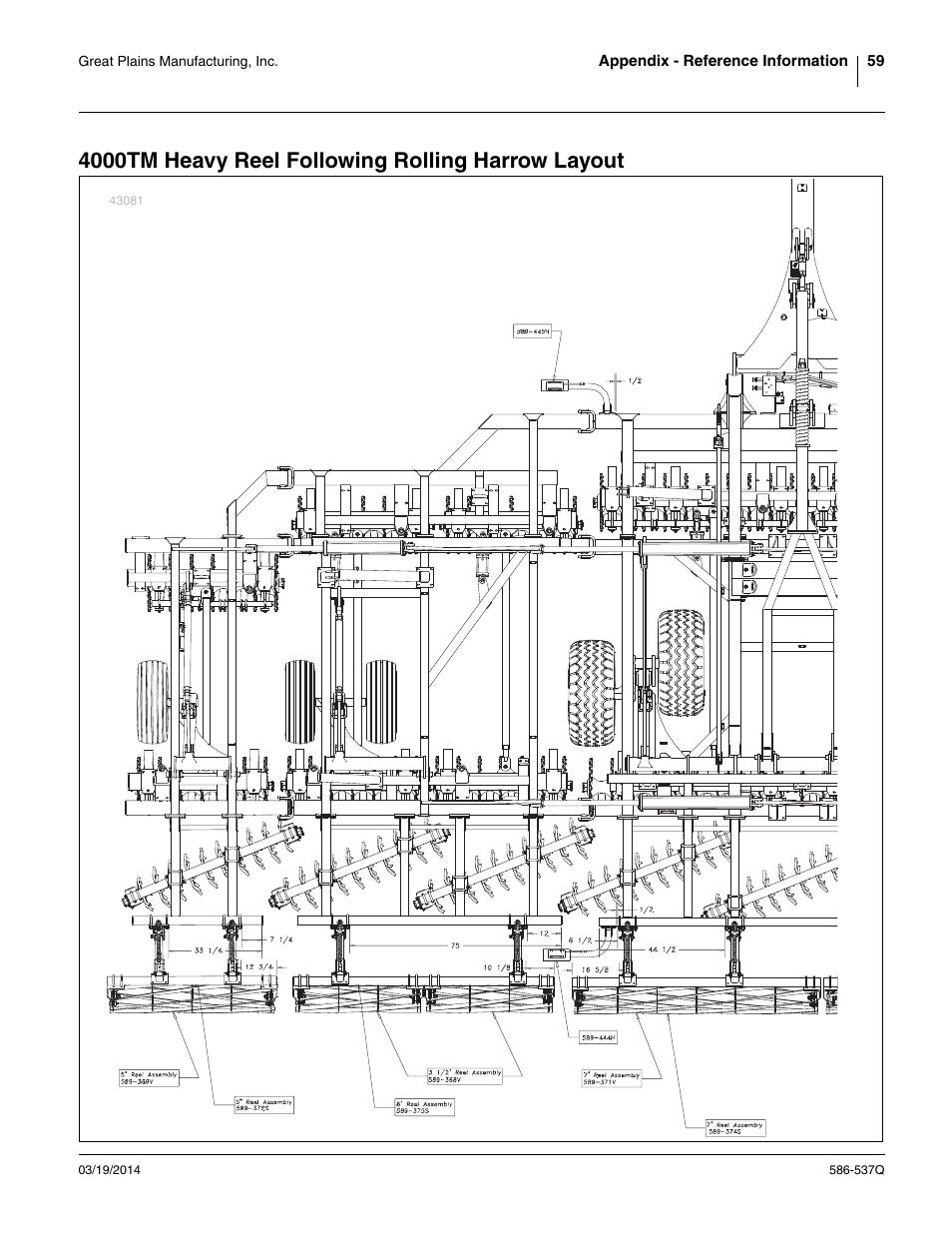 4000tm heavy reel following rolling harrow layout | Great Plains 4000TM Predelivery Manual User Manual | Page 63 / 68