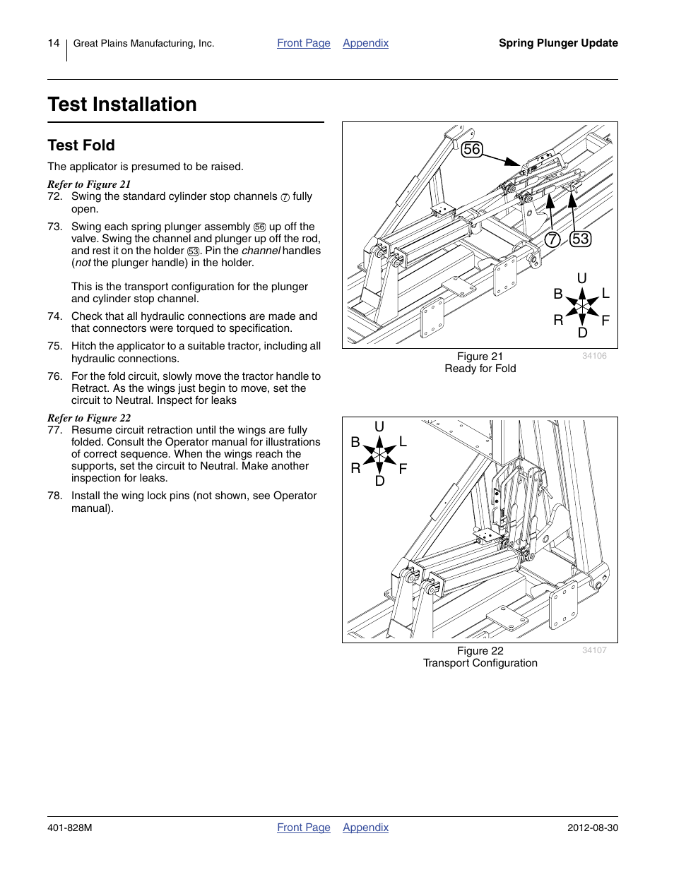 Test installation, Test fold | Great Plains NP4000 Applicators User Manual | Page 14 / 20