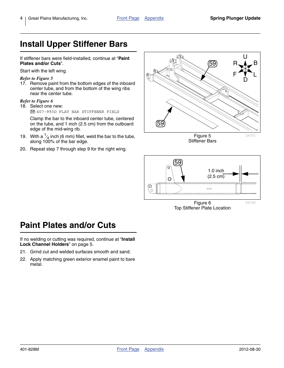 Install upper stiffener bars, Paint plates and/or cuts | Great Plains NP4000 Applicators User Manual | Page 4 / 20