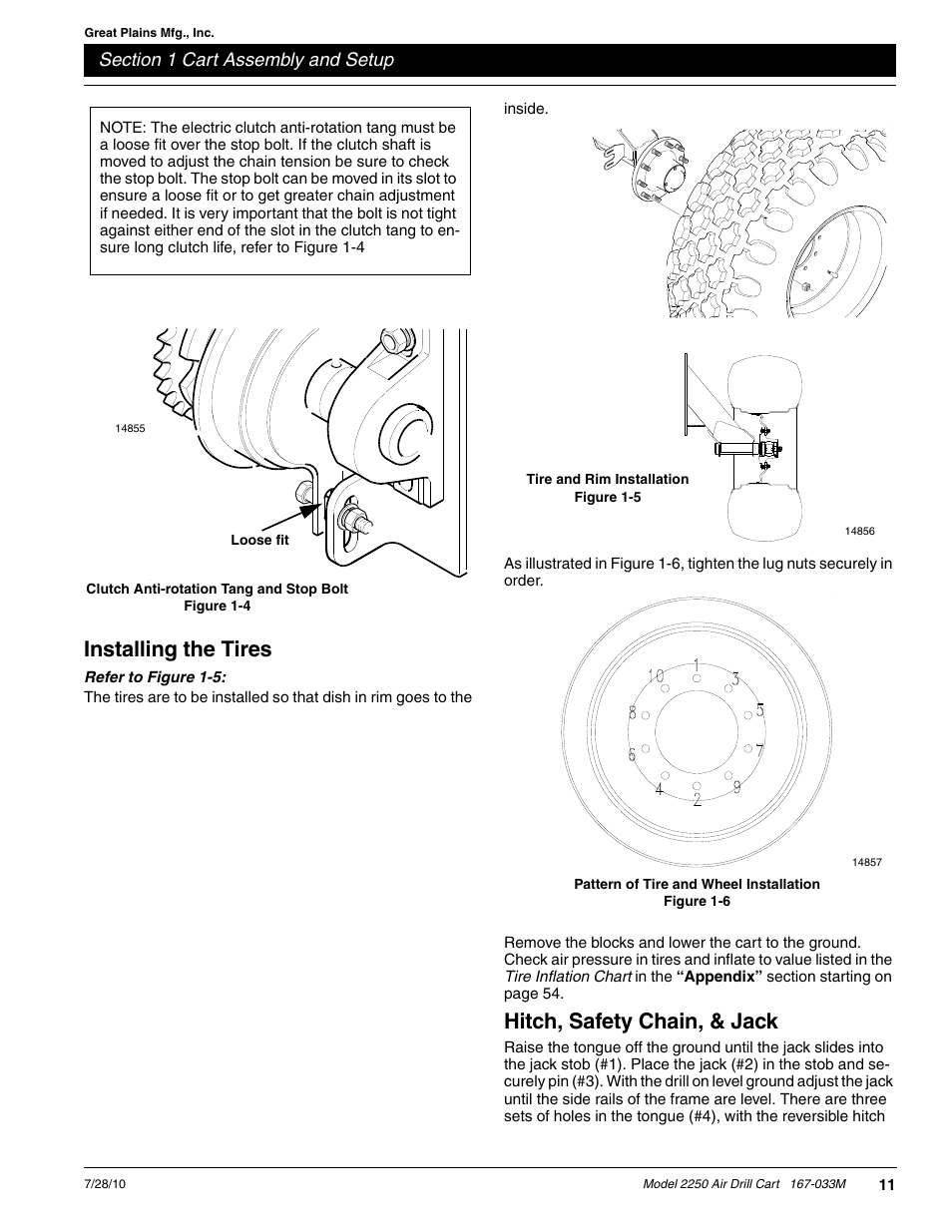 Installing the tires, Hitch, safety chain, & jack | Great Plains ADC2250 Operator Manual User Manual | Page 13 / 58