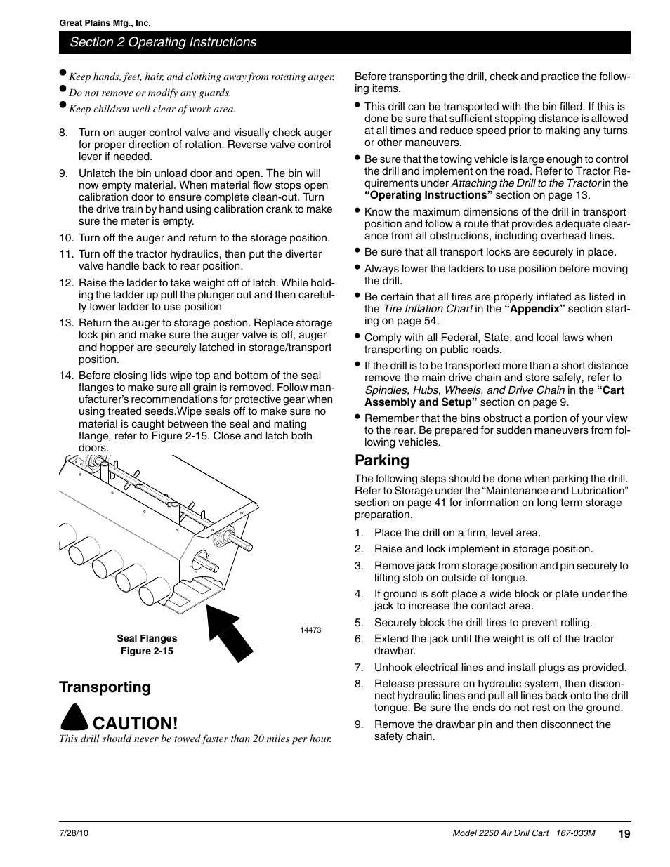 Caution, Transporting, Parking | Great Plains ADC2250 Operator Manual User Manual | Page 21 / 58