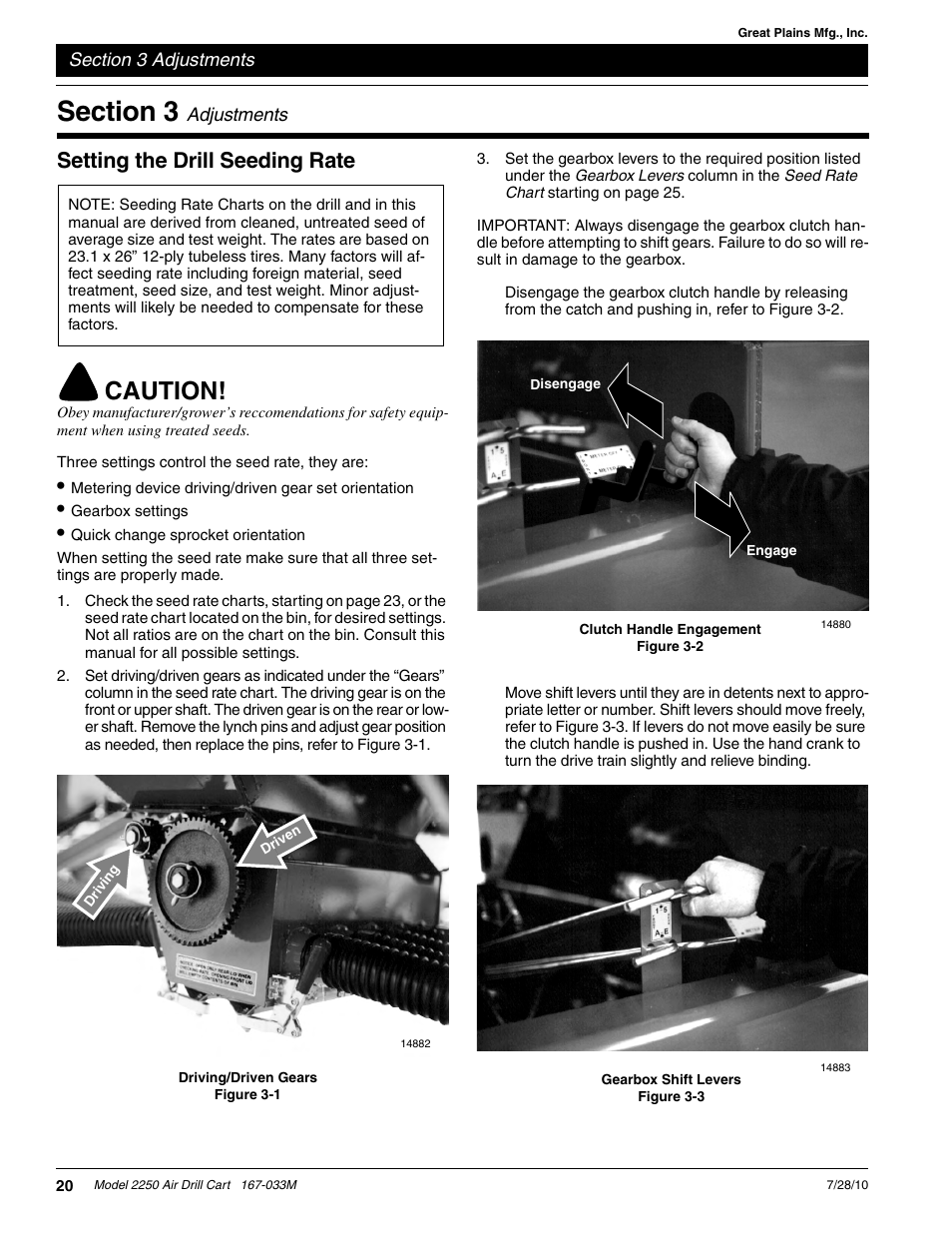 Caution, Setting the drill seeding rate | Great Plains ADC2250 Operator Manual User Manual | Page 22 / 58