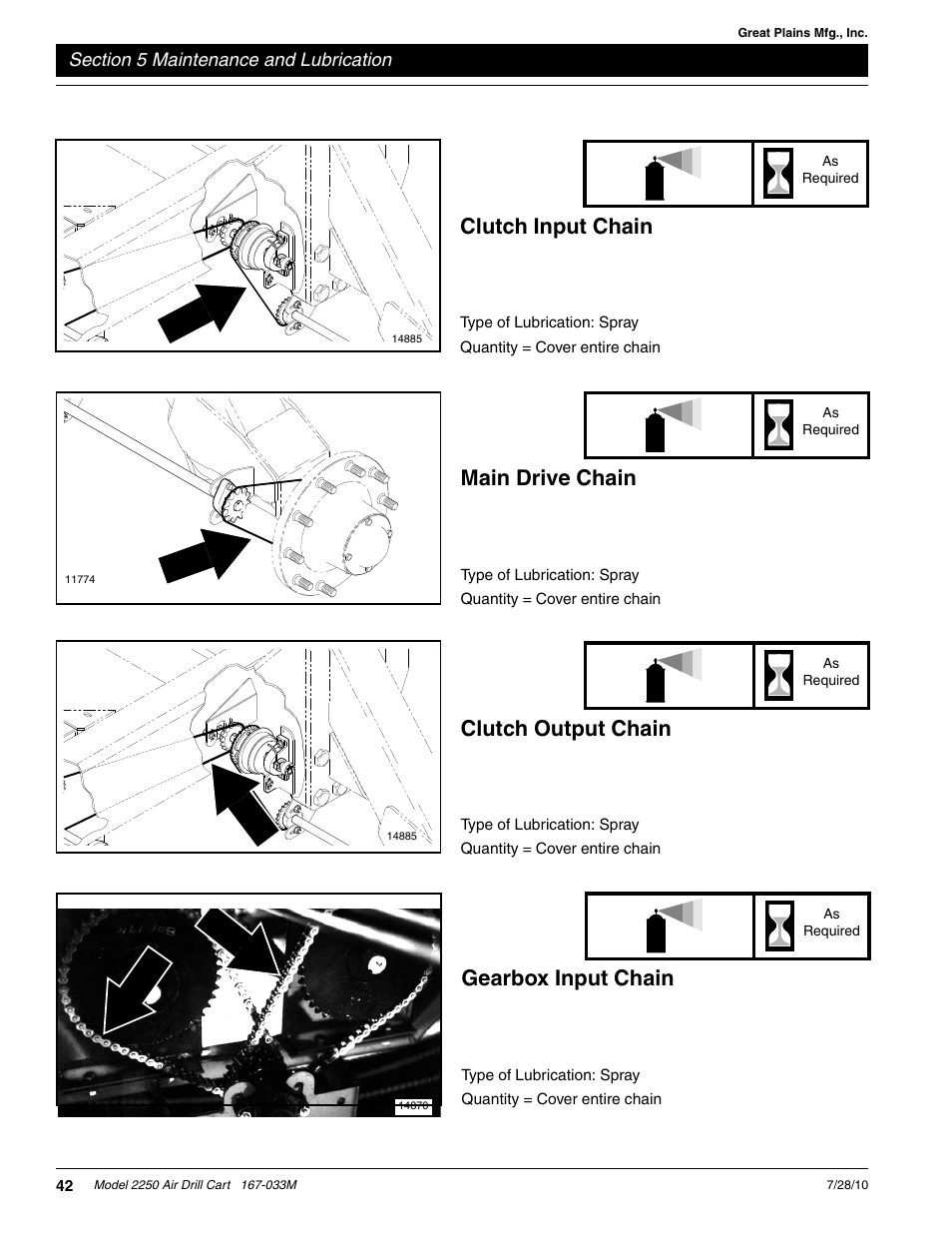 Clutch input chain, Main drive chain, Clutch output chain | Gearbox input chain | Great Plains ADC2250 Operator Manual User Manual | Page 44 / 58