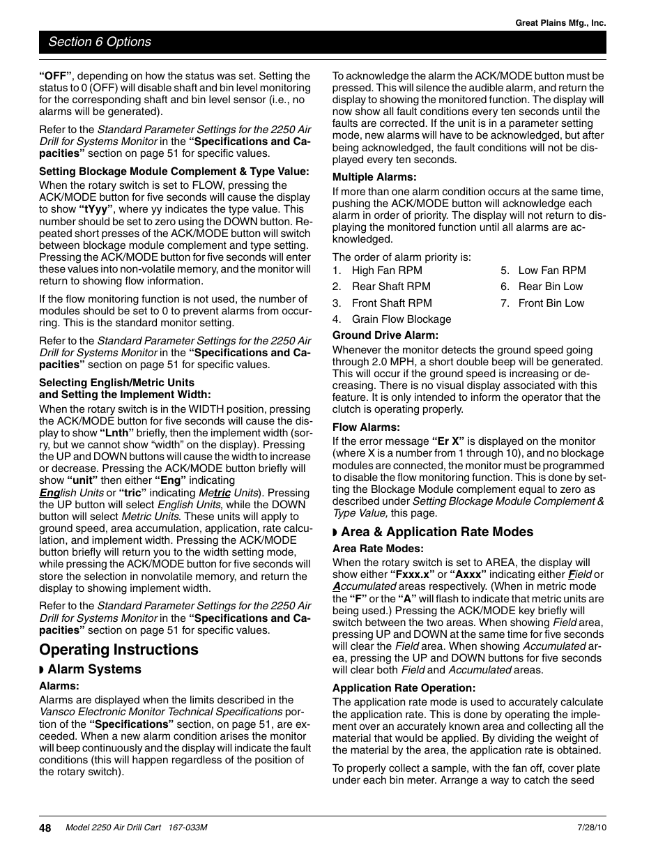 Operating instructions | Great Plains ADC2250 Operator Manual User Manual | Page 50 / 58