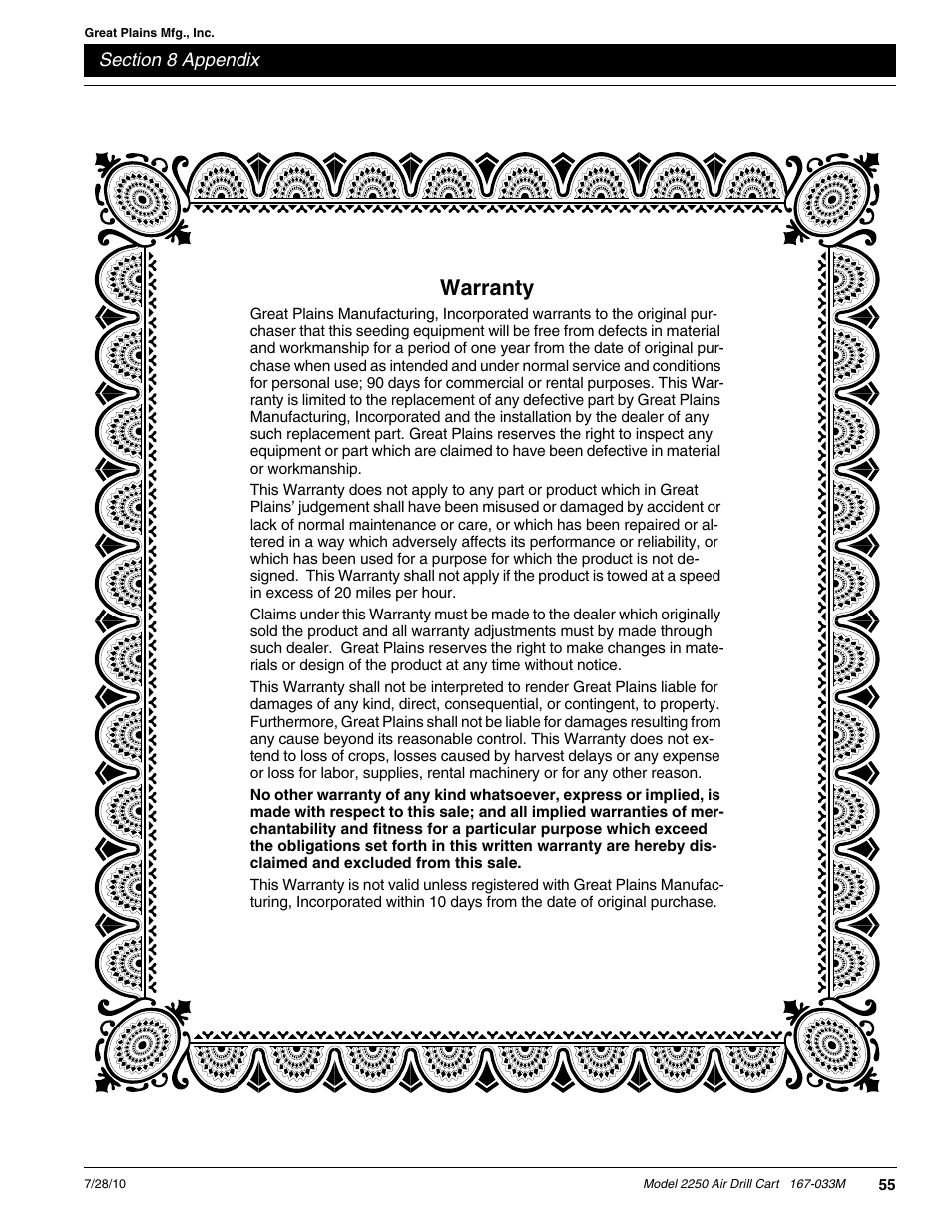 Warranty | Great Plains ADC2250 Operator Manual User Manual | Page 57 / 58