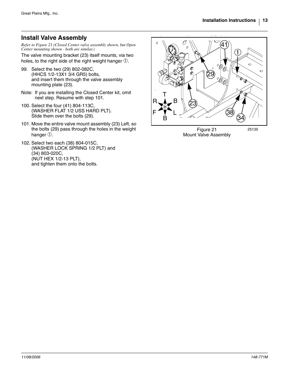 Install valve assembly | Great Plains V300 Assembly Instructions User Manual | Page 13 / 30