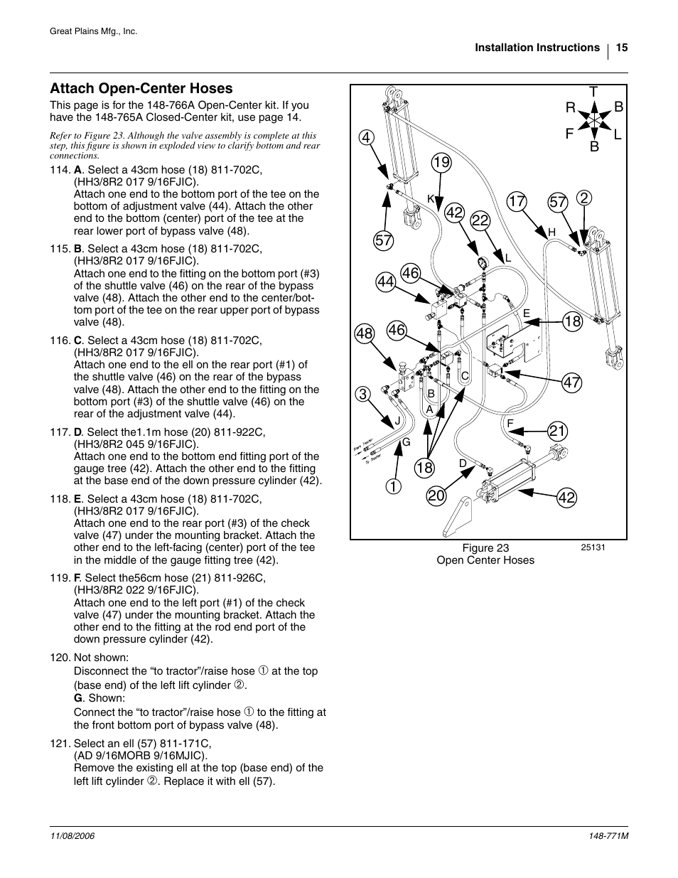 Attach open-center hoses | Great Plains V300 Assembly Instructions User Manual | Page 15 / 30