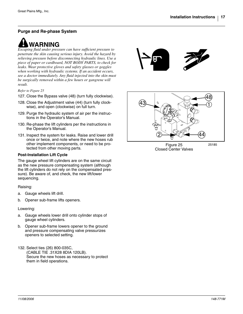 Purge and re-phase system, Warning | Great Plains V300 Assembly Instructions User Manual | Page 17 / 30